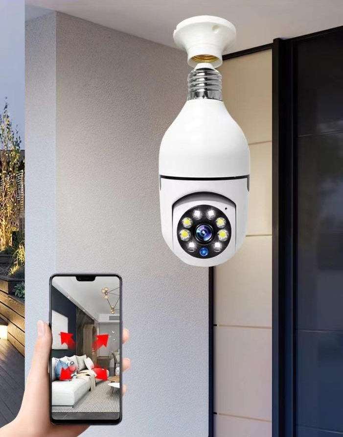 Camera de supraveghere Full HD 1080P 2.4G/5G WiFi PTZ E27, wireless, 4x zoom digital, rotatie 360°, senzor de miscare, aplicatie telefon, viziune nocturna, comunicare bidirectionala, alba [2]