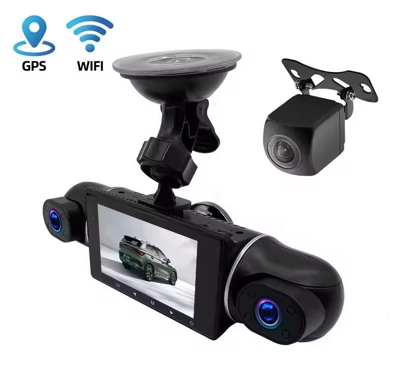Camera video de bord auto Full HD 1080P, 4 lentile, WIFI, ecran IPS de 3 inch, G-sensor, inregistrare in bucla, Night Vision, WDR, detectare miscare, protejeaza fisierele in caz de accident, neagra [3]