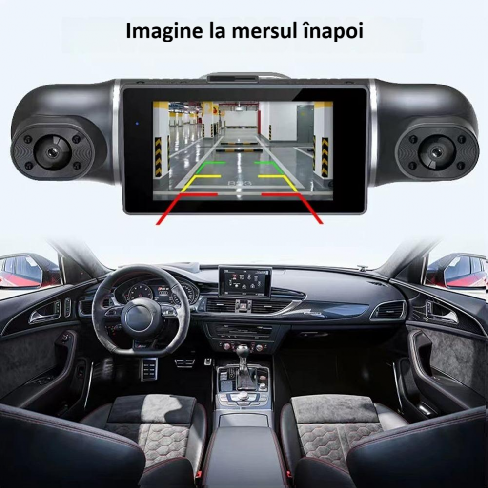 Camera video de bord auto Full HD 1080P, 4 lentile, WIFI, ecran IPS de 3 inch, G-sensor, inregistrare in bucla, Night Vision, WDR, detectare miscare, protejeaza fisierele in caz de accident, neagra [10]