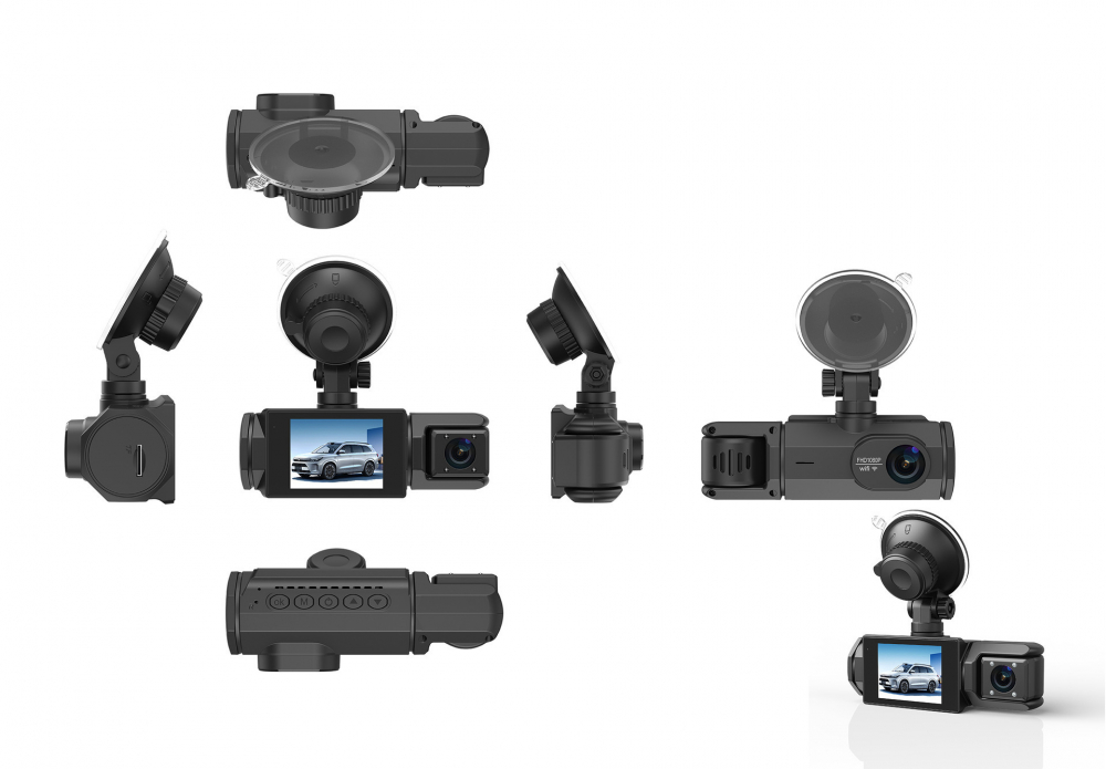 Camera video de bord auto S2 Full HD 1080P, WDR, 150°, 3 lentile, Wi-Fi, ecran IPS de 2 inch, filmare zi si noapte, inregistrare in bucla, Night Vision, detectare miscare, parcare asistata, neagra [16]