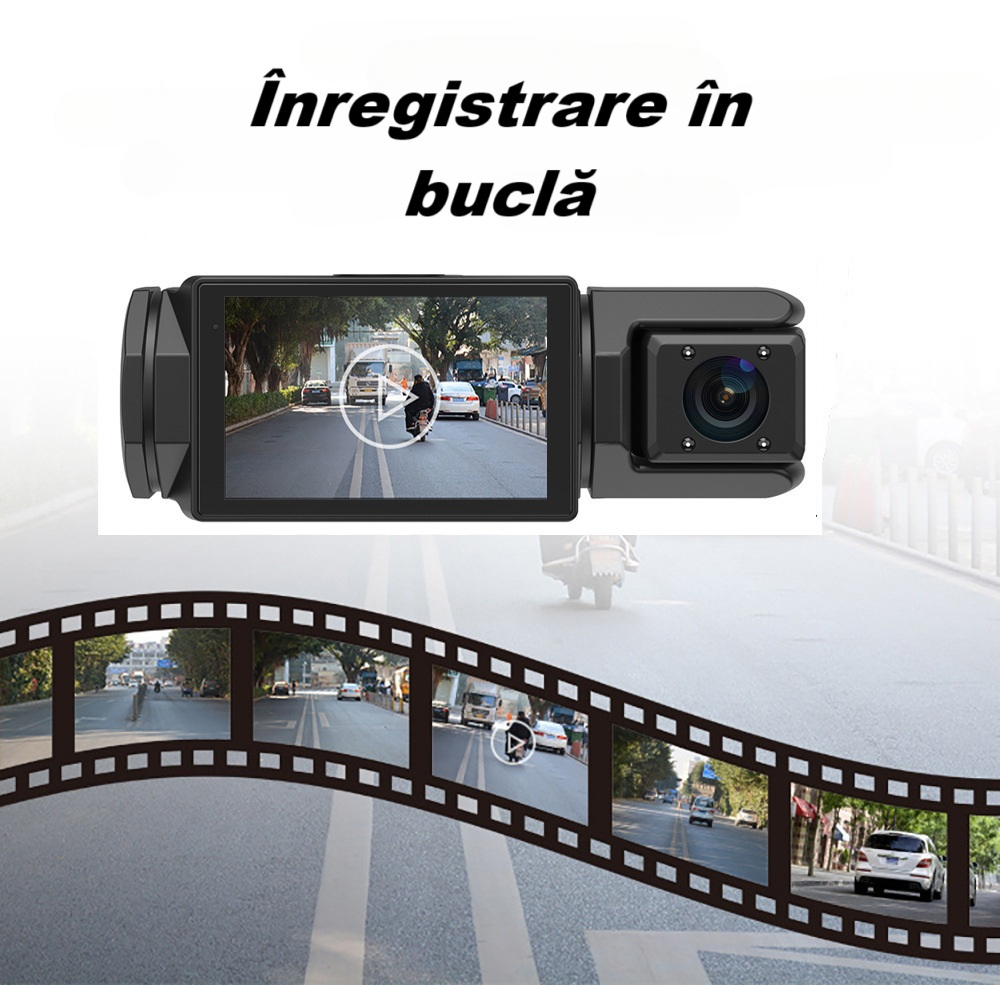 Camera video de bord auto S2 Full HD 1080P, WDR, 150°, 3 lentile, Wi-Fi, ecran IPS de 2 inch, filmare zi si noapte, inregistrare in bucla, Night Vision, detectare miscare, parcare asistata, neagra [14]