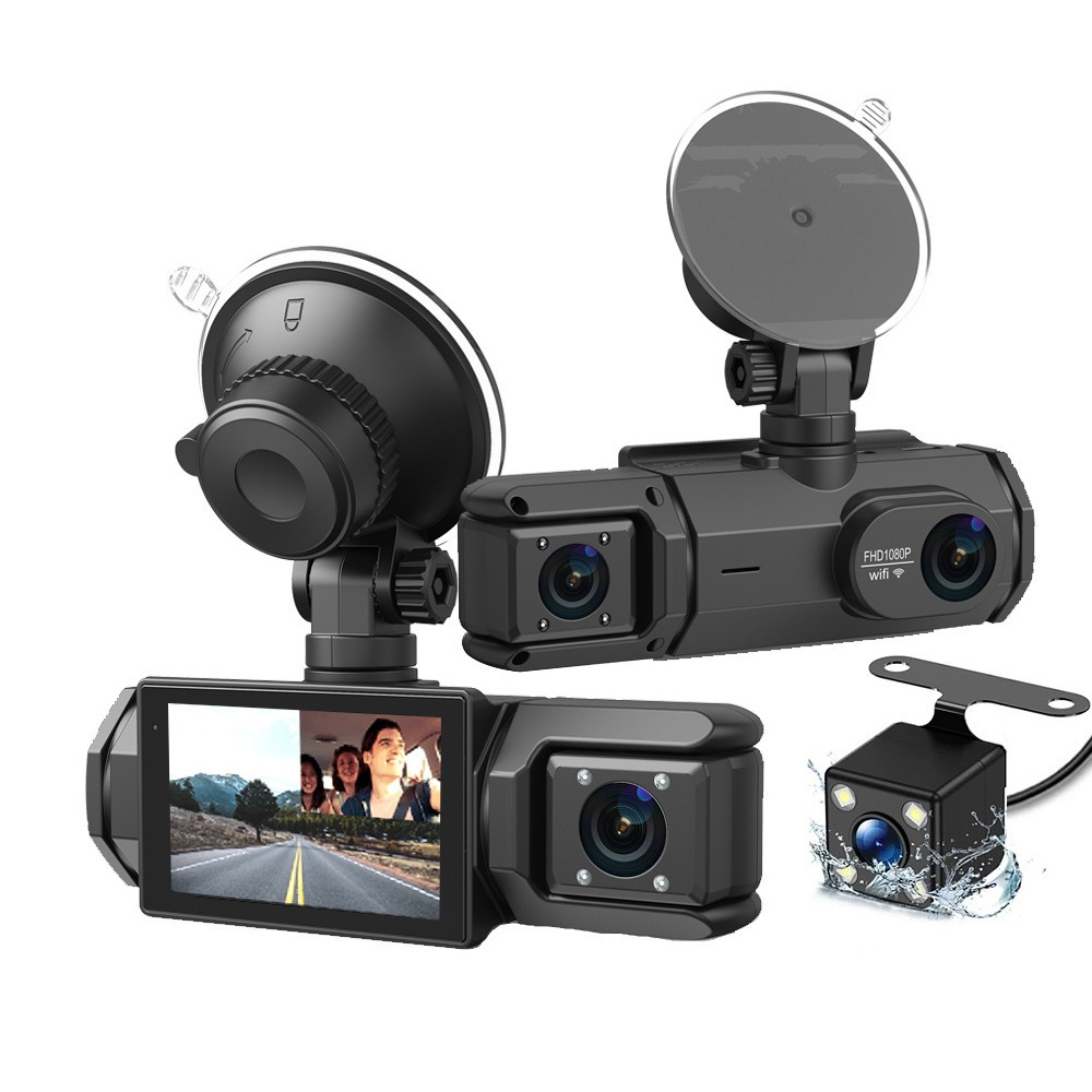 Camera video de bord auto S2 Full HD 1080P, WDR, 150°, 3 lentile, Wi-Fi, ecran IPS de 2 inch, filmare zi si noapte, inregistrare in bucla, Night Vision, detectare miscare, parcare asistata, neagra [1]