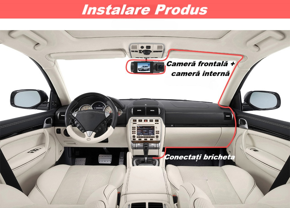 Camera video de bord auto S2 Full HD 1080P, WDR, 150°, 3 lentile, Wi-Fi, ecran IPS de 2 inch, filmare zi si noapte, inregistrare in bucla, Night Vision, detectare miscare, parcare asistata, neagra [28]