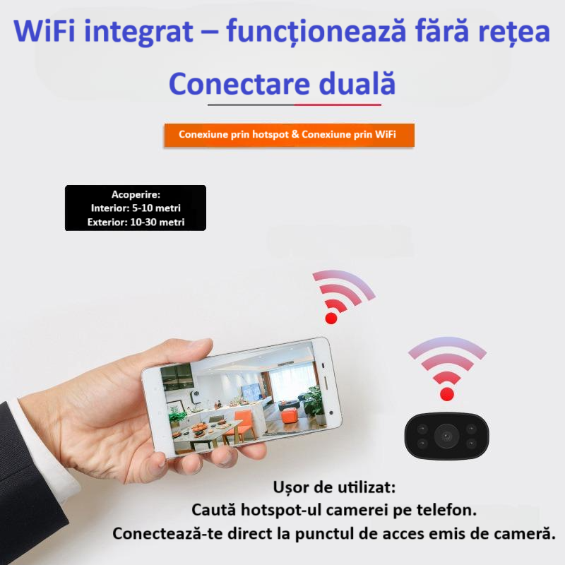 Camera wireless de supraveghere HD mini smart, 1080P, interior/exterior, viziune nocturna IR, detectare miscare, unghi larg, conexiune mobila, hotspot video integrat, consum de energie redus, neagra [8]