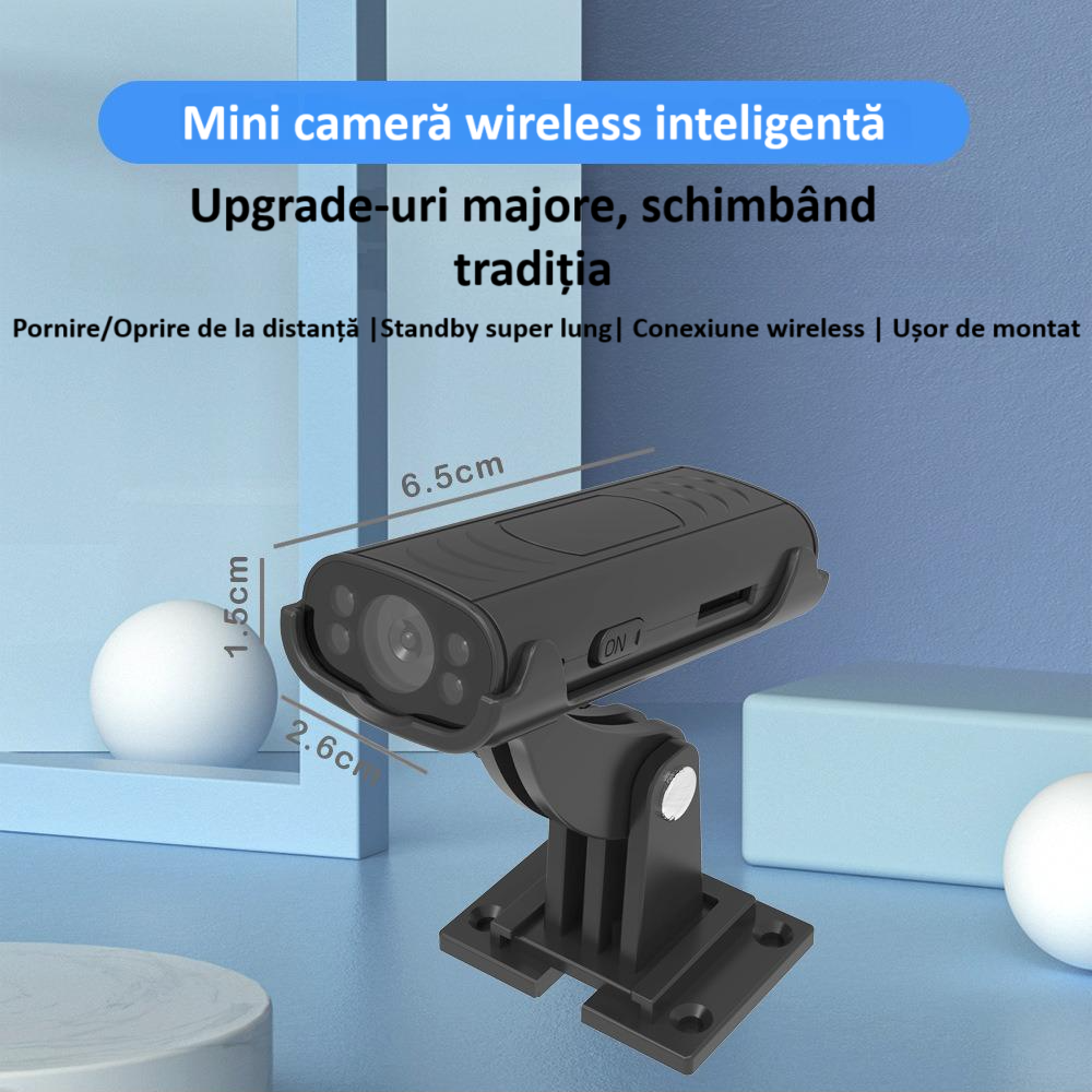 Camera wireless de supraveghere HD mini smart, 1080P, interior/exterior, viziune nocturna IR, detectare miscare, unghi larg, conexiune mobila, hotspot video integrat, consum de energie redus, neagra [5]