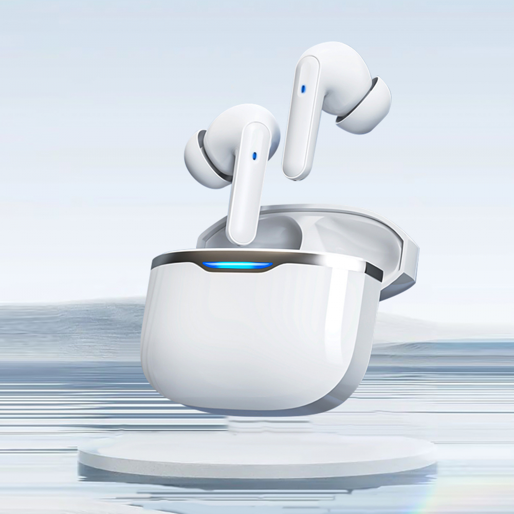 Casti wireless Bluetooth B26, audio, in ear, fara fir, casti Bluetooth 5.3, autonomie 24h, control tactil/smart touch, rezistente la apa IPX4, compatibilitate universala, iOS, Android, albe [3]