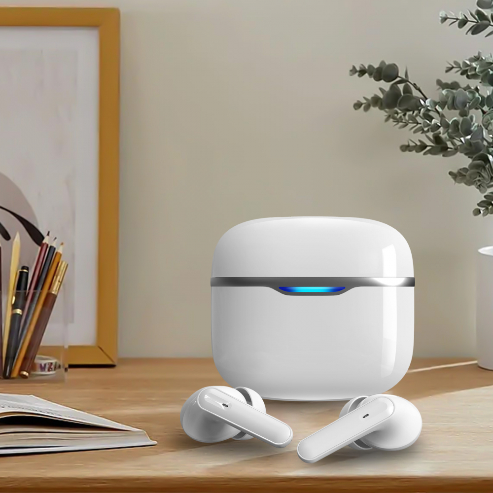 Casti wireless Bluetooth B26, audio, in ear, fara fir, casti Bluetooth 5.3, autonomie 24h, control tactil/smart touch, rezistente la apa IPX4, compatibilitate universala, iOS, Android, albe [4]