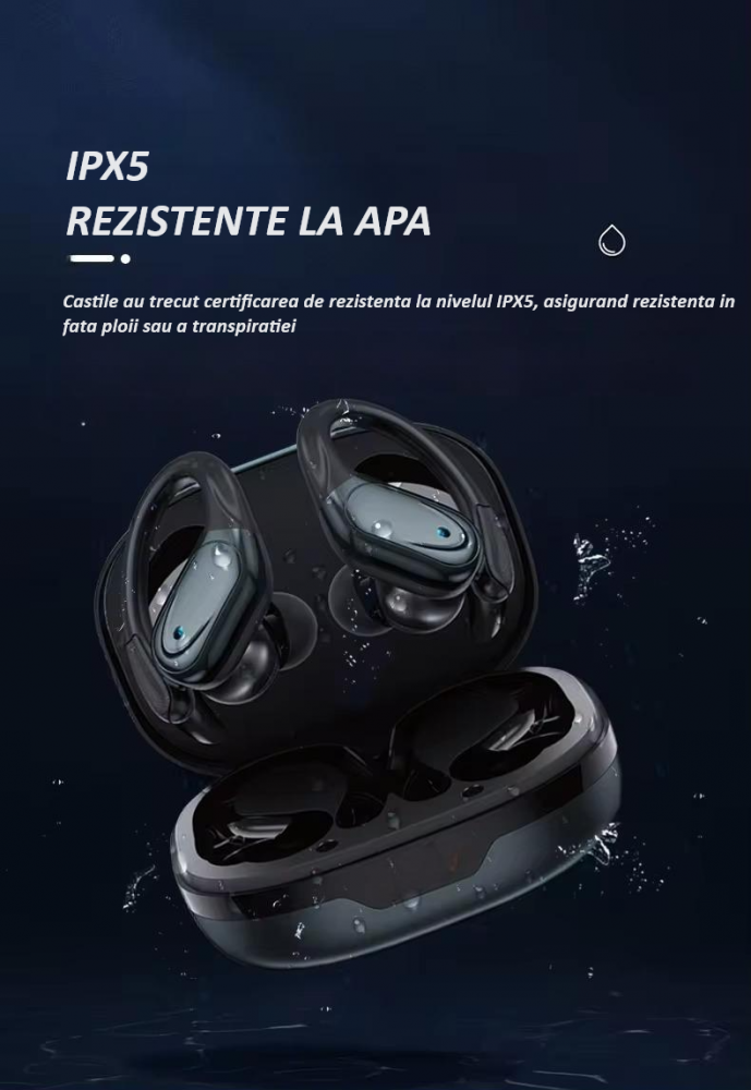 Casti wireless earbuds Bluetooth cu reducere activa hibrida a zgomotului, TWS, in ear, audio, microfon, afisaj digital, Bluetooth 5.3, latenta mica de 40 ms, rezistente la apa, negre [12]