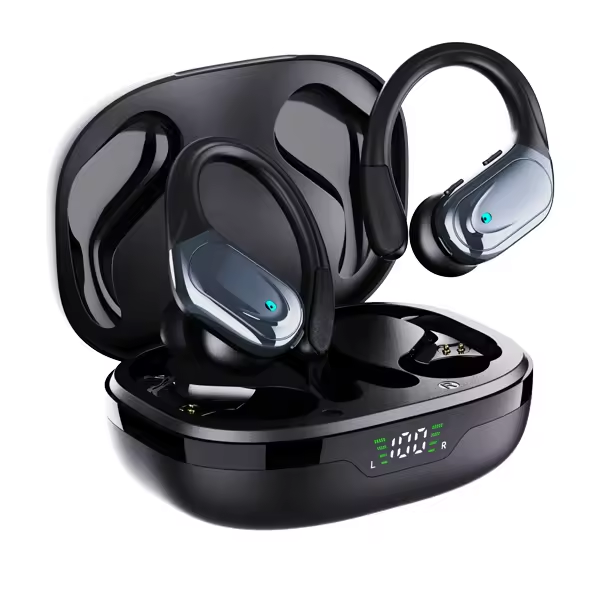 Casti wireless earbuds Bluetooth cu reducere activa hibrida a zgomotului, TWS, in ear, audio, microfon, afisaj digital, Bluetooth 5.3, latenta mica de 40 ms, rezistente la apa, negre [2]