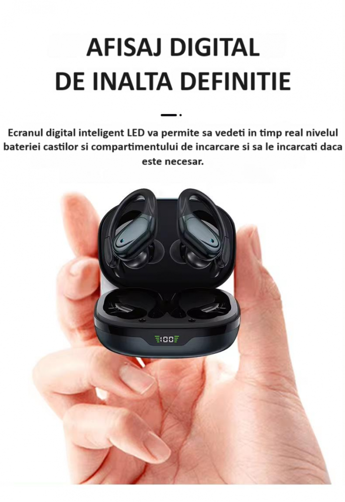 Casti wireless earbuds Bluetooth cu reducere activa hibrida a zgomotului, TWS, in ear, audio, microfon, afisaj digital, Bluetooth 5.3, latenta mica de 40 ms, rezistente la apa, negre [14]