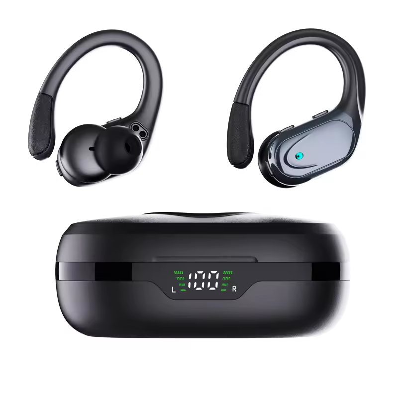 Casti wireless earbuds Bluetooth cu reducere activa hibrida a zgomotului, TWS, in ear, audio, microfon, afisaj digital, Bluetooth 5.3, latenta mica de 40 ms, rezistente la apa, negre [5]