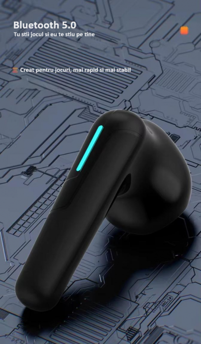 Casti wireless earbuds Bluetooth cu anulare activa a zgomotului, TWS, in-ear, control vocal, Bluetooth, sunet Hi-Fi, latenta de 40 ms, rezistente la apa, design ergonomic si confortabil, negre [9]