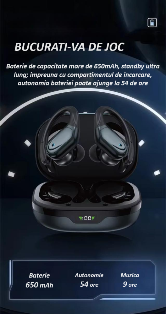 Casti ZYTEQ® TWS Wireless, ANC, Bluetooth 5.3, In-Ear, Microfon, Rezistente la Apa, Negre [11]