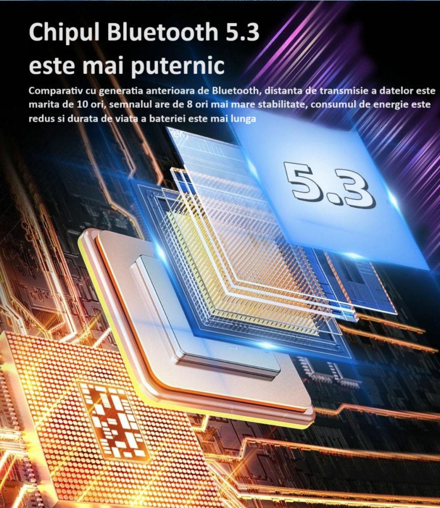 Casti wireless ZYTEQ® Bluetooth 5.3, ANC, TWS in-ear, afisaj digital, microfon, control touch, rezistente la apa, compatibile universal, negre [6]