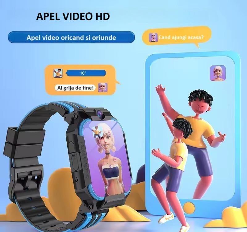 Ceas Smartwatch cu cartela SIM, suport video, rotativ si detasabil, functie de telefon, camera duala HD, purtabil la gat, rezistent la apa, ecran de 1.83", apel video, chat vocal, localizare, albastru [7]