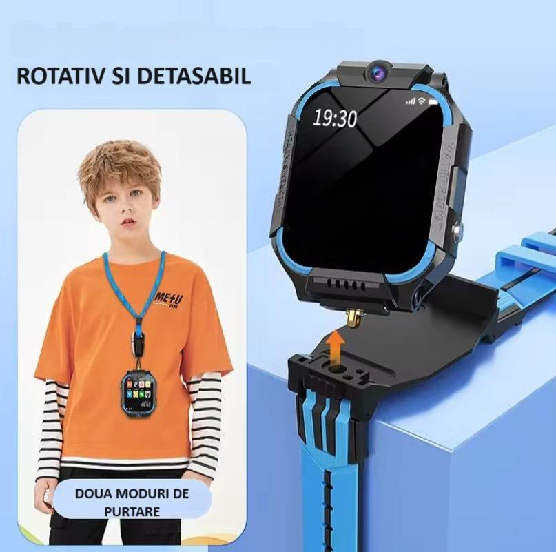 Ceas Smartwatch cu cartela SIM, suport video, rotativ si detasabil, functie de telefon, camera duala HD, purtabil la gat, rezistent la apa, ecran de 1.83", apel video, chat vocal, localizare, roz [6]