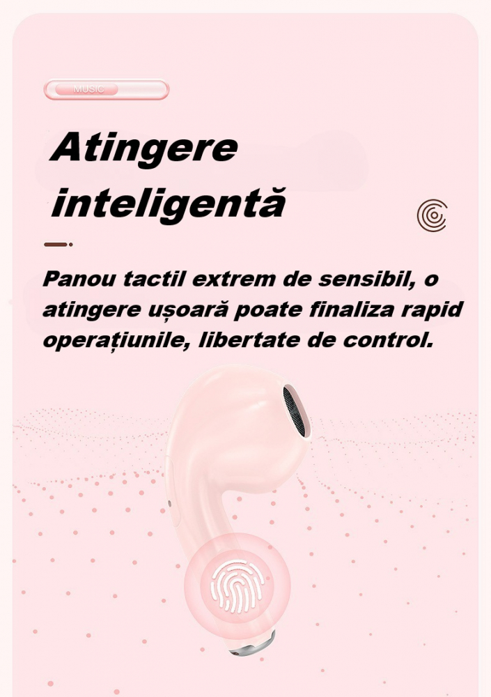 Casti wireless Bluetooth B21, audio, in ear, fara fir, casti Bluetooth 5.3, autonomie 24h, control tactil/smart touch, rezistente la apa IPX4, compatibilitate universala, iOS, Android, albe [13]