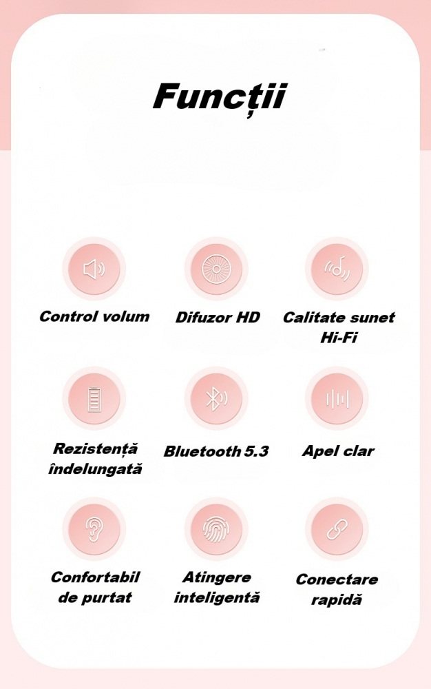 Casti wireless Bluetooth B21, audio, in ear, fara fir, casti Bluetooth 5.3, autonomie 24h, control tactil/smart touch, rezistente la apa IPX4, compatibilitate universala, iOS, Android, albe [8]