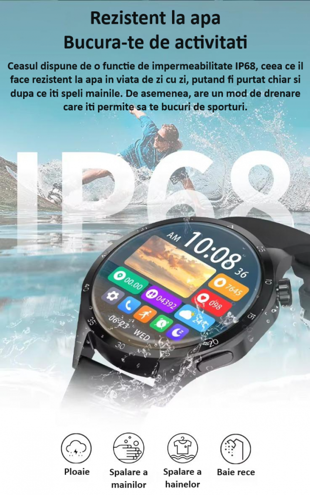 Ceas Smartwatch GT4 PRO+, Sport, Apel bluetooth, Rezistent la apa, Ecran 1.53", Monitorizare activitati fizice, somn, ritm cardiac, pedometru, Incarcare Wireless, Unisex, Android, IOS, argintiu [11]