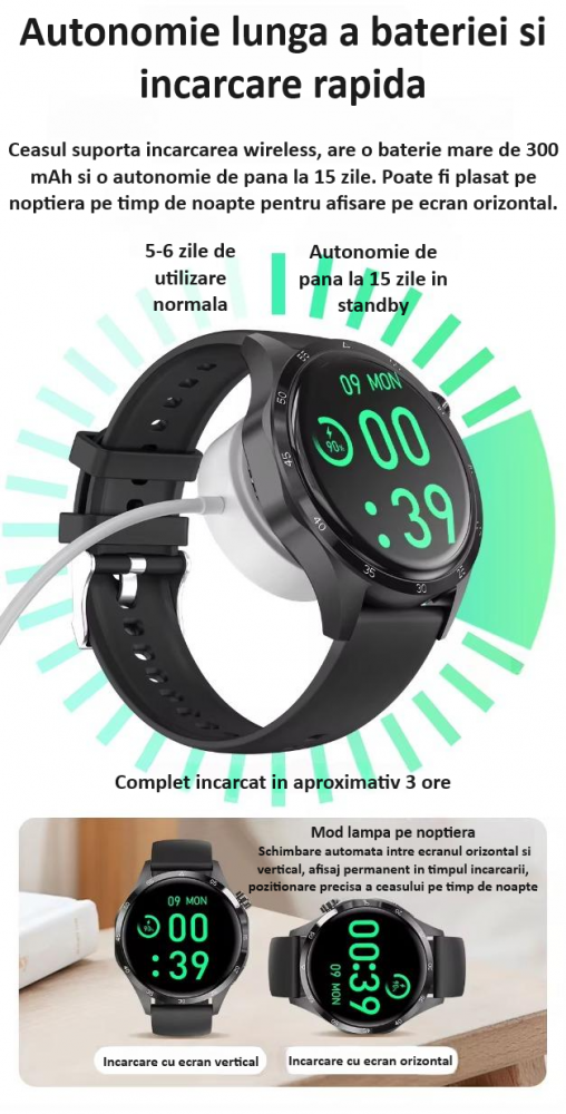 Ceas Smartwatch GT4 PRO+, Sport, Apel bluetooth, Rezistent la apa, Ecran 1.53", Monitorizare activitati fizice, somn, ritm cardiac, pedometru, Incarcare Wireless, Unisex, Android, IOS, negru [13]