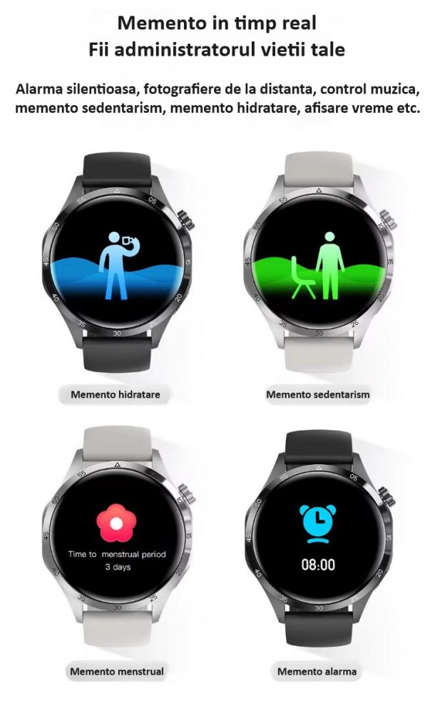 Ceas Smartwatch GT4 PRO+, Sport, Apel bluetooth, Rezistent la apa, Ecran 1.53", Monitorizare activitati fizice, somn, ritm cardiac, pedometru, Incarcare Wireless, Unisex, Android, IOS, negru [16]