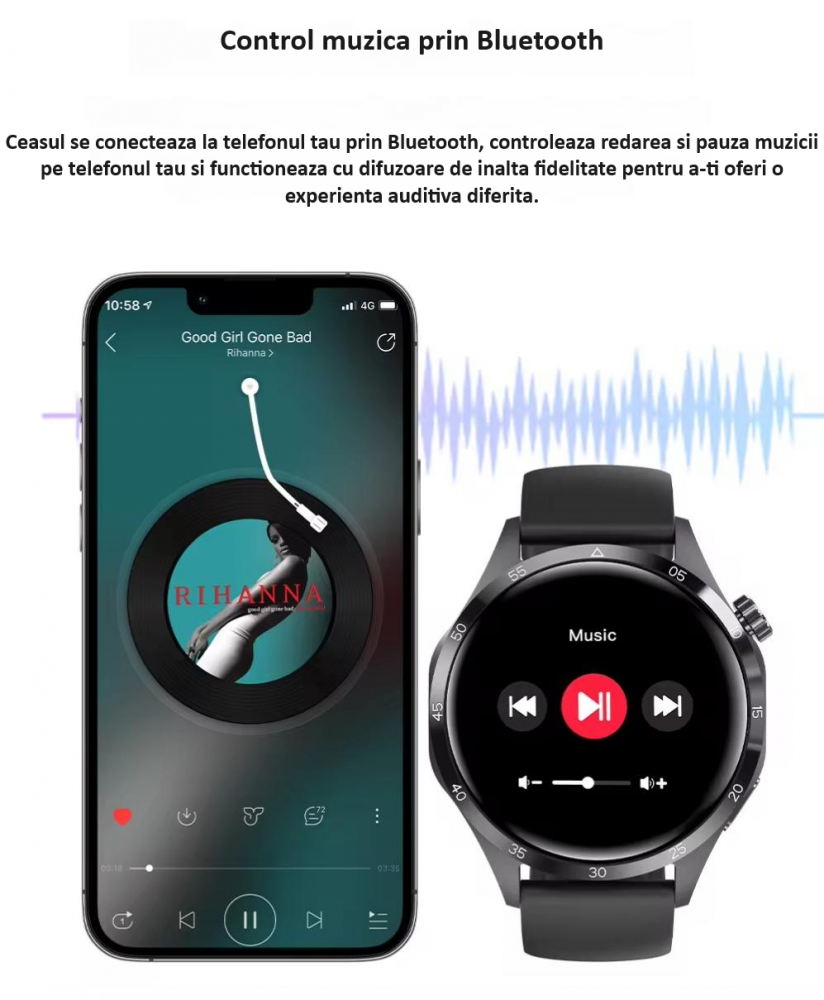 Ceas Smartwatch GT4 PRO+, Sport, Apel bluetooth, Rezistent la apa, Ecran 1.53", Monitorizare activitati fizice, somn, ritm cardiac, pedometru, Incarcare Wireless, Unisex, Android, IOS, negru [15]