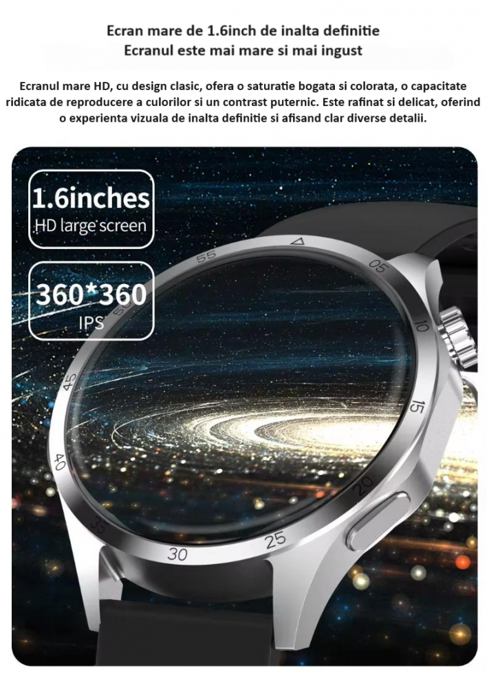 Ceas Smartwatch GT4 PRO+, Sport, Apel bluetooth, Rezistent la apa, Ecran 1.53", Monitorizare activitati fizice, somn, ritm cardiac, pedometru, Incarcare Wireless, Unisex, Android, IOS, argintiu [4]