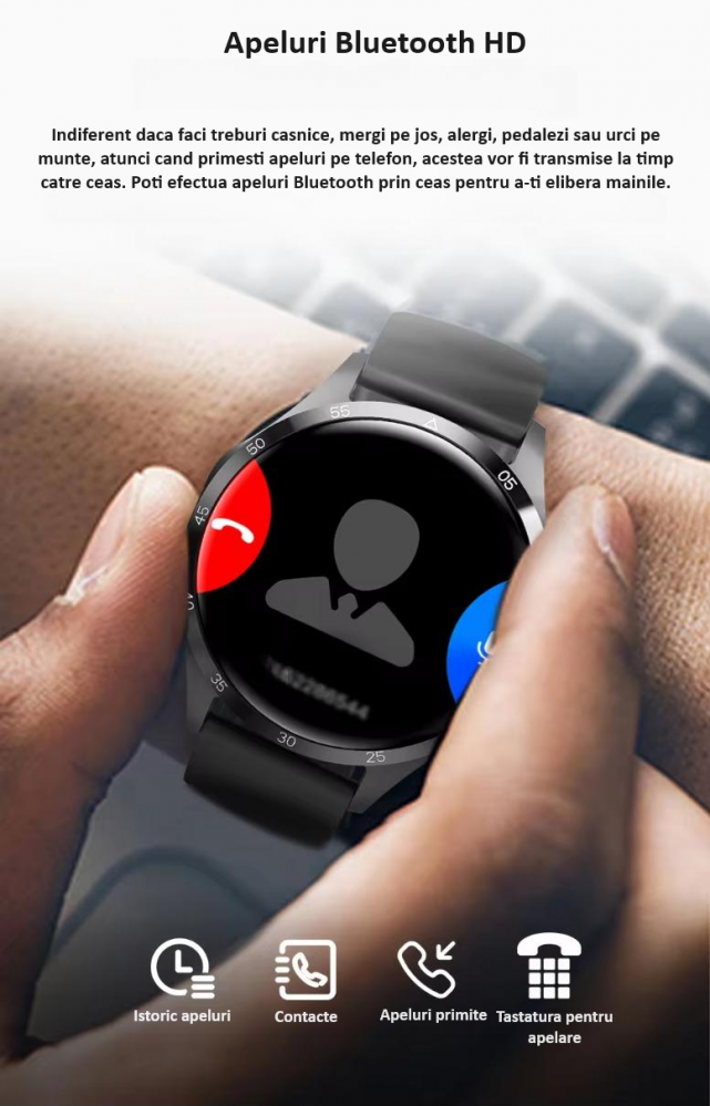 Ceas Smartwatch GT4 PRO+, Sport, Apel bluetooth, Rezistent la apa, Ecran 1.53", Monitorizare activitati fizice, somn, ritm cardiac, pedometru, Incarcare Wireless, Unisex, Android, IOS, negru [7]
