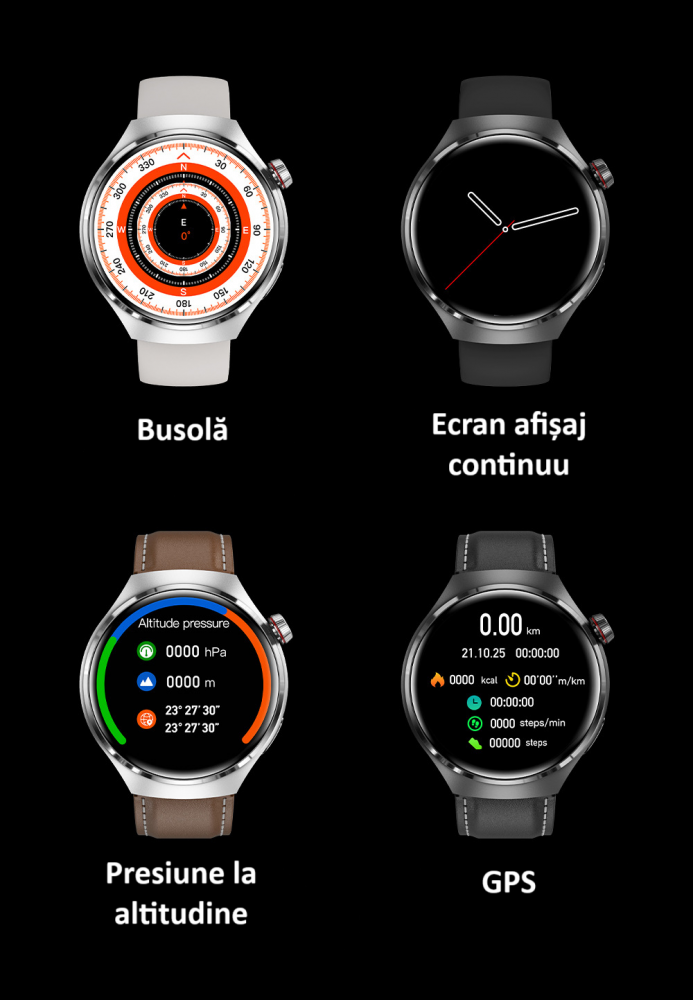 Smartwatch, ecran 1.6", rezistent la apa, notificari apel bluetooth/sms/social media, monitorizare activitati fizice, somn, ritm cardiac, pedometru, incarcare wireless, unisex, Android, IOS, argintiu [19]