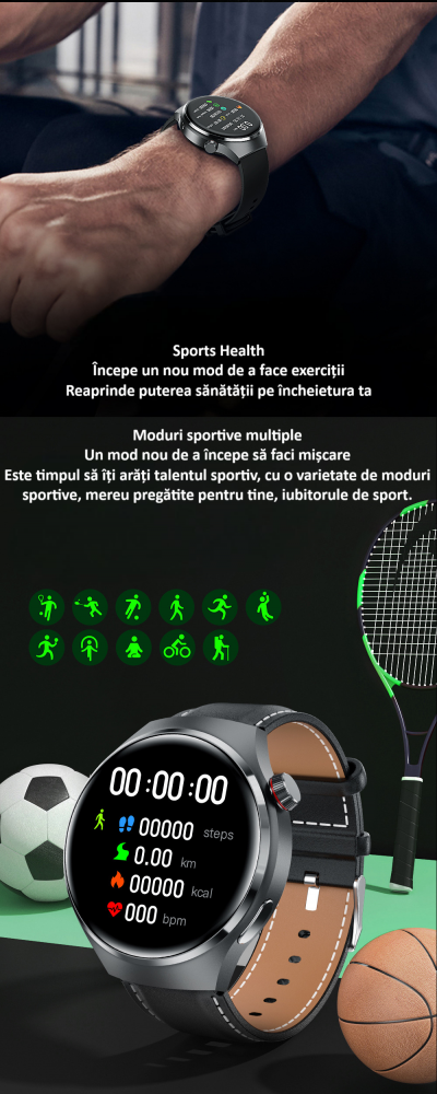 Smartwatch, ecran 1.6", rezistent la apa, notificari apel bluetooth/sms/social media, monitorizare activitati fizice, somn, ritm cardiac, pedometru, incarcare wireless, unisex, Android, IOS, argintiu [10]