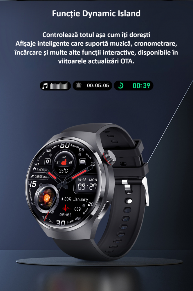 Smartwatch, ecran 1.6", rezistent la apa, notificari apel bluetooth/sms/social media, monitorizare activitati fizice, somn, ritm cardiac, pedometru, incarcare wireless, unisex, Android, IOS, argintiu [13]