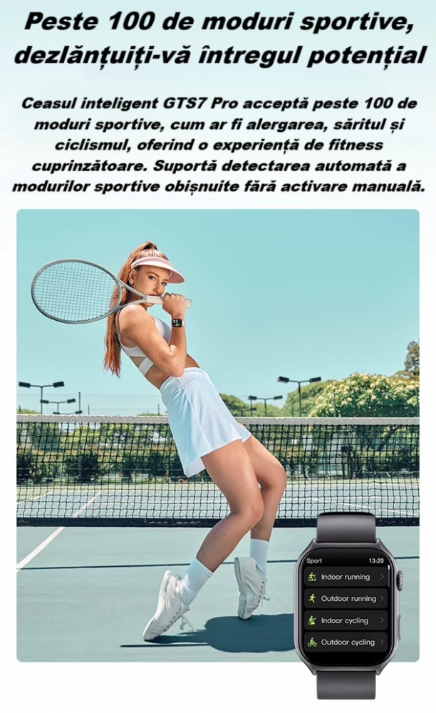 Ceas Smartwatch  GTS7 PRO, Sport, Bluetooth, Rezistent la Apa, Ecran 2.0", Monitorizare Activitati Fizice, Somn, Ritm Cardiac, Pedometru, Incarcare Magnetica, Moduri Sport, Android & iOS, Negru [16]