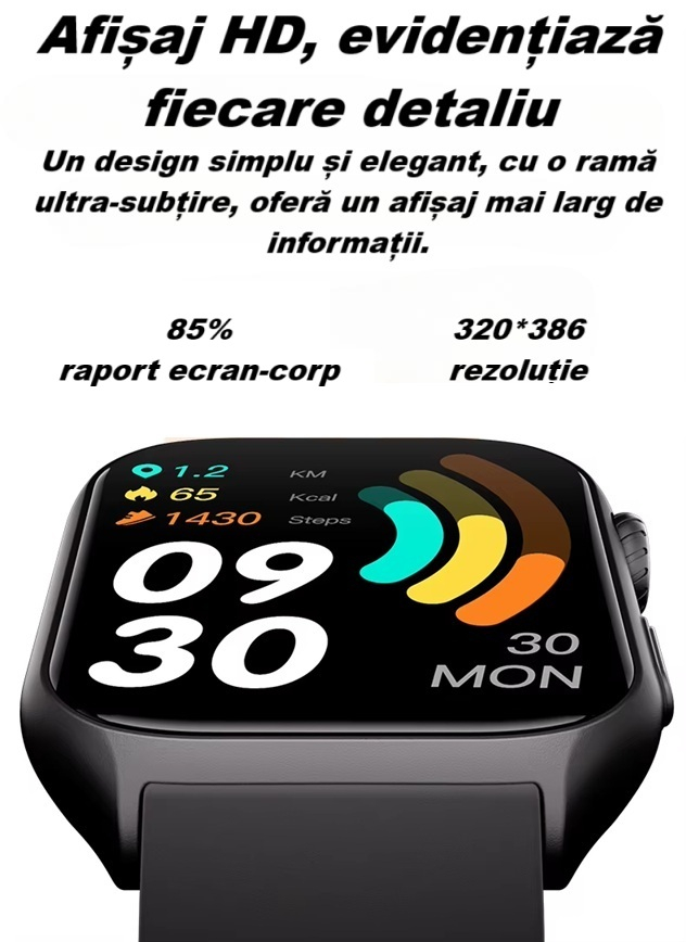 Ceas Smartwatch  GTS7 PRO, Sport, Bluetooth, Rezistent la Apa, Ecran 2.0", Monitorizare Activitati Fizice, Somn, Ritm Cardiac, Pedometru, Incarcare Magnetica, Moduri Sport, Android & iOS, Negru [10]