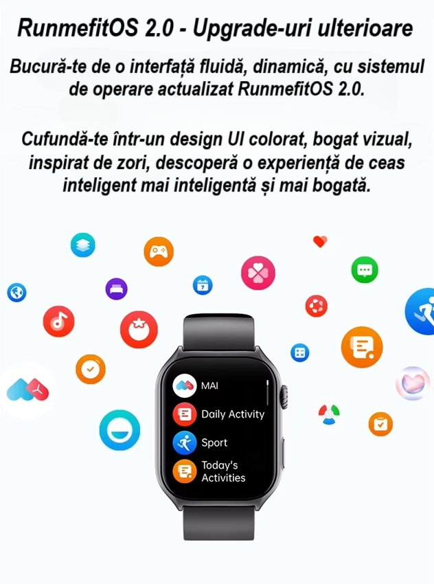 Ceas Smartwatch  GTS7 PRO, Sport, Bluetooth, Rezistent la Apa, Ecran 2.0", Monitorizare Activitati Fizice, Somn, Ritm Cardiac, Pedometru, Incarcare Magnetica, Moduri Sport, Android & iOS, Negru [19]