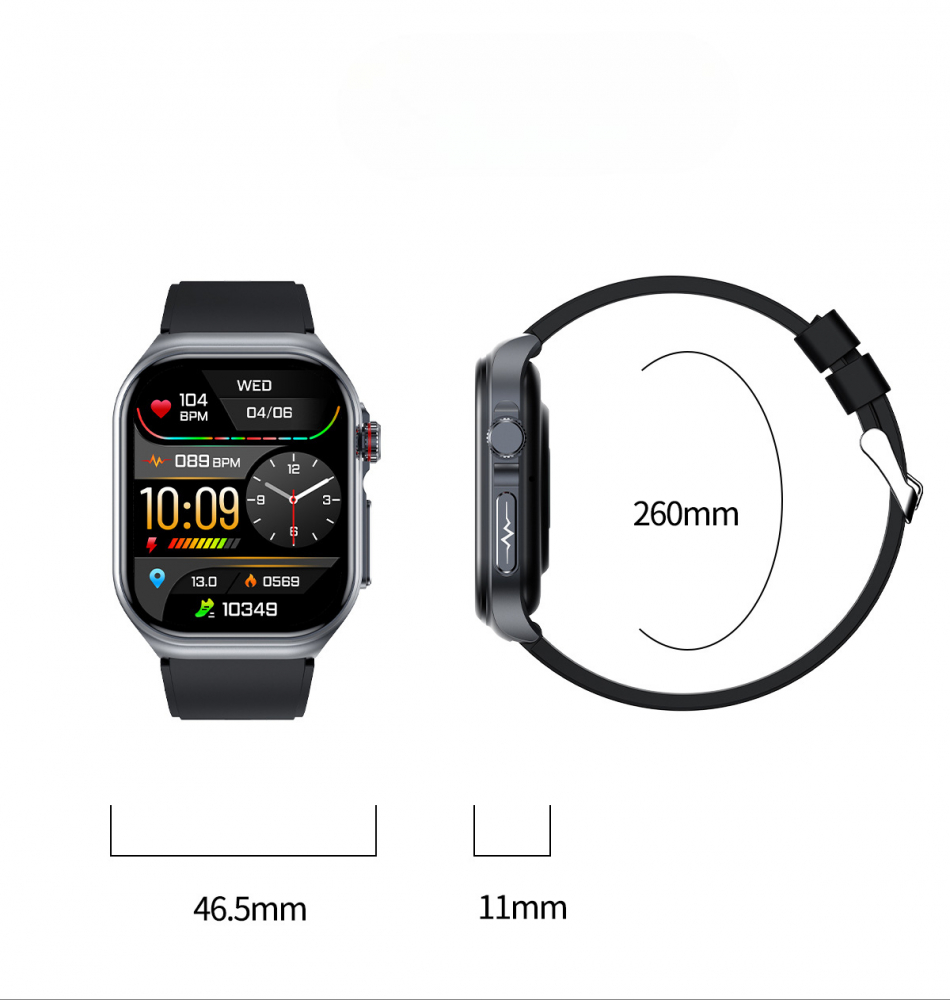 Ceas Smartwatch ET585,ECRAN 2.04", ECG, HRV, glucometru, analiza bioelectrica, monitorizare tensiune, oxigen sange, ritm cardiac, temperatura corp, somn, activitati fizice, apel SOS, pedometru, negru [13]