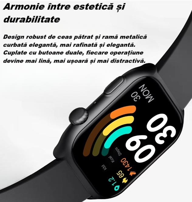 Ceas Smartwatch  GTS7 PRO, Sport, Bluetooth, Rezistent la Apa, Ecran 2.0", Monitorizare Activitati Fizice, Somn, Ritm Cardiac, Pedometru, Incarcare Magnetica, Moduri Sport, Android & iOS, Negru [9]