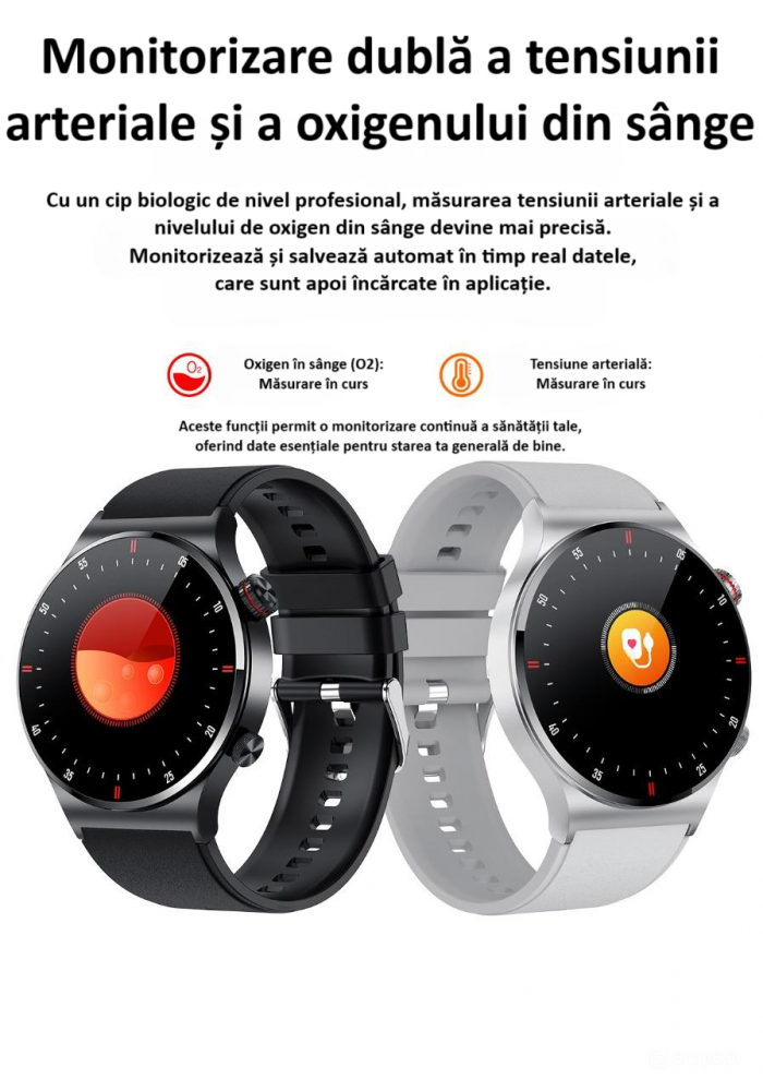 Ceas smartwatch, NFC, apel Bluetooth, ecran 1.28", control tactil, monitorizarea sanatatii, activitatilor fizice, somnului, ritmului cardiac, pedometru, incarcare magnetica, Android, iOS, negru [18]