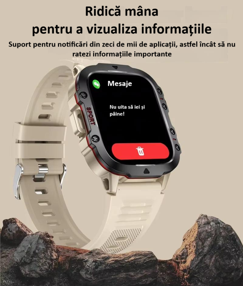 Ceas smartwatch sport, Bluetooth, rezistent la apa, ecran 1.96", cronograf, busola, calendar, monitorizare activitati fizice, somn, ritm cardiac, pedometru, incarcare magnetica, Android, iOS, negru [12]