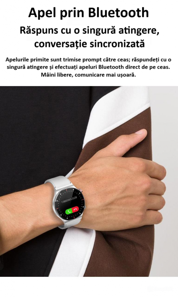 Ceas smartwatch, NFC, apel Bluetooth, ecran 1.28", control tactil, monitorizarea sanatatii, activitatilor fizice, somnului, ritmului cardiac, pedometru, incarcare magnetica, Android, iOS, negru [9]