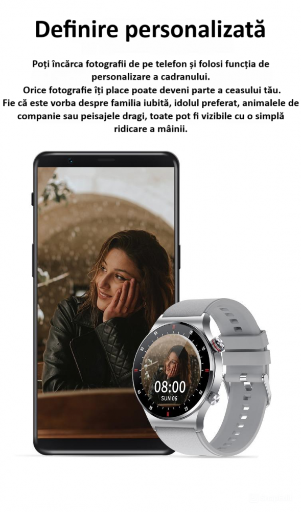Ceas smartwatch, NFC, apel Bluetooth, ecran 1.28", control tactil, monitorizarea sanatatii, activitatilor fizice, somnului, ritmului cardiac, pedometru, incarcare magnetica, Android, iOS, negru [13]