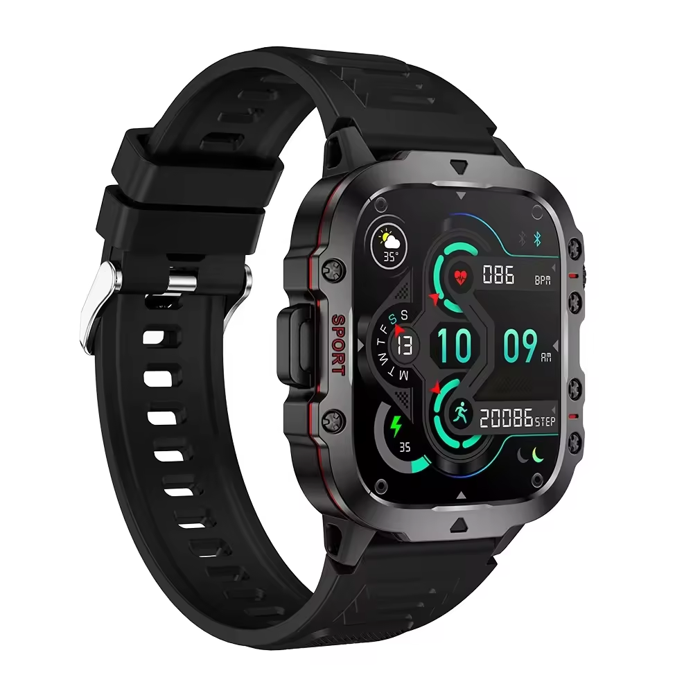 Ceas smartwatch sport, Bluetooth, rezistent la apa, ecran 1.96", cronograf, busola, calendar, monitorizare activitati fizice, somn, ritm cardiac, pedometru, incarcare magnetica, Android, iOS, negru [4]