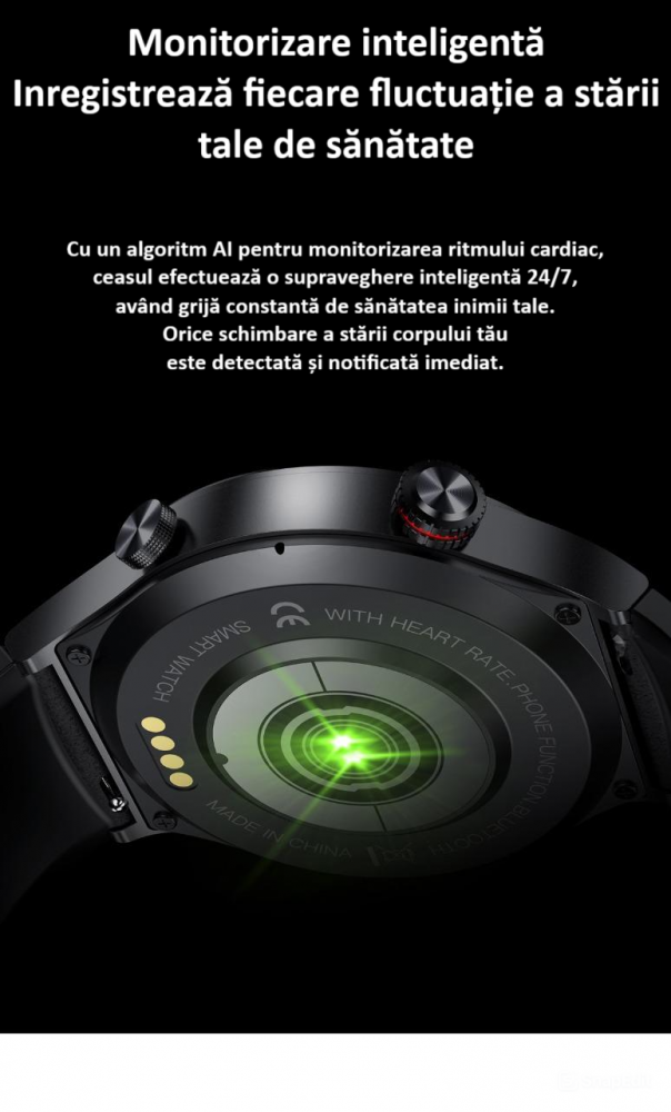 Ceas smartwatch, NFC, apel Bluetooth, ecran 1.28", control tactil, monitorizarea sanatatii, activitatilor fizice, somnului, ritmului cardiac, pedometru, incarcare magnetica, Android, iOS, negru [17]