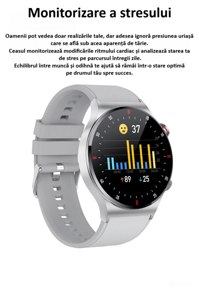 Ceas smartwatch, NFC, apel Bluetooth, ecran 1.28", control tactil, monitorizarea sanatatii, activitatilor fizice, somnului, ritmului cardiac, pedometru, incarcare magnetica, Android, iOS, negru [20]