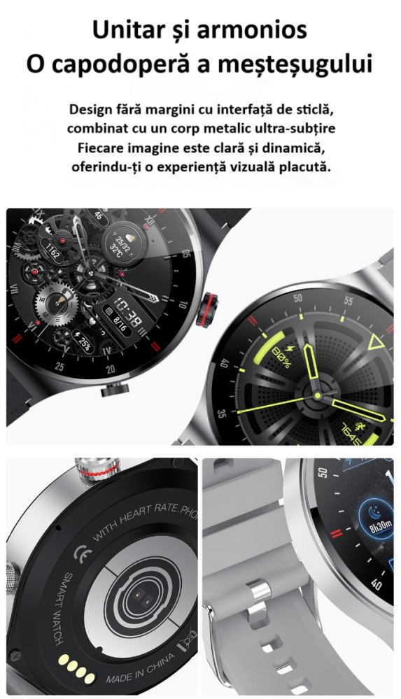 Ceas smartwatch, NFC, apel Bluetooth, ecran 1.28", control tactil, monitorizarea sanatatii, activitatilor fizice, somnului, ritmului cardiac, pedometru, incarcare magnetica, Android, iOS, negru [7]