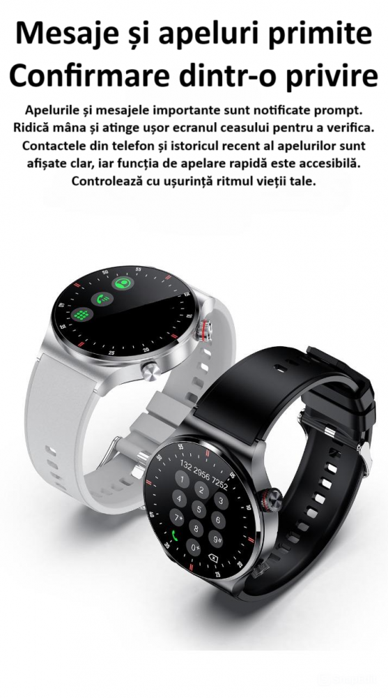 Ceas smartwatch, NFC, apel Bluetooth, ecran 1.28", control tactil, monitorizarea sanatatii, activitatilor fizice, somnului, ritmului cardiac, pedometru, incarcare magnetica, Android, iOS, negru [10]