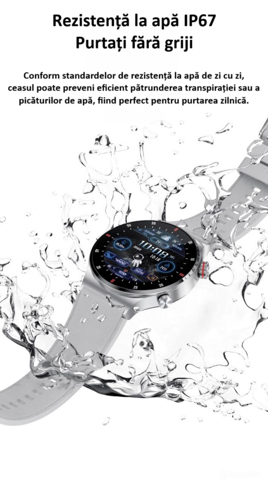Ceas smartwatch, NFC, apel Bluetooth, ecran 1.28", control tactil, monitorizarea sanatatii, activitatilor fizice, somnului, ritmului cardiac, pedometru, incarcare magnetica, Android, iOS, negru [21]