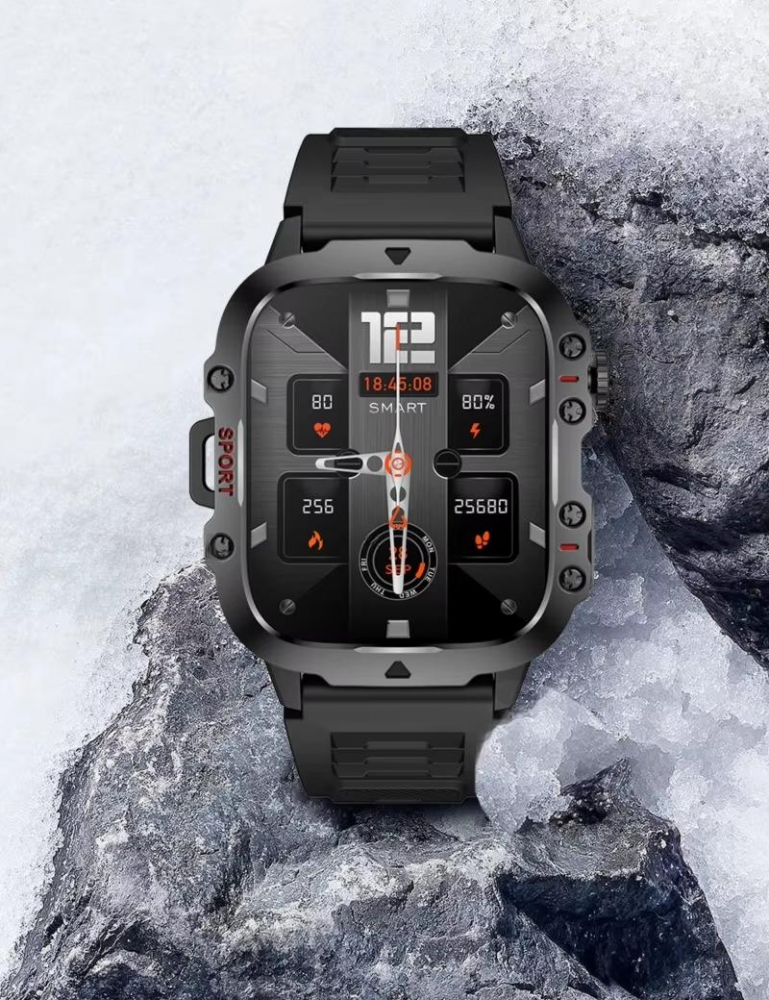 Ceas smartwatch sport, Bluetooth, rezistent la apa, ecran 1.96", cronograf, busola, calendar, monitorizare activitati fizice, somn, ritm cardiac, pedometru, incarcare magnetica, Android, iOS, negru [23]