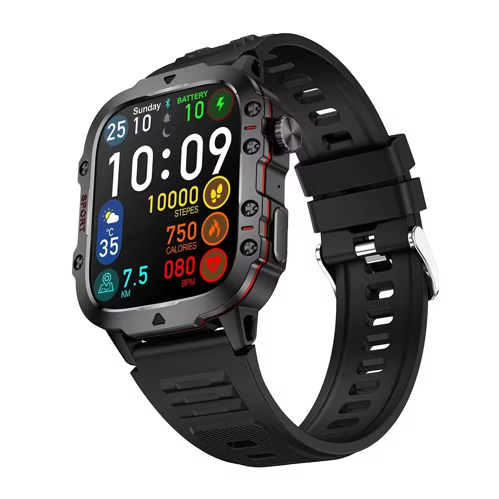 Ceas smartwatch sport, Bluetooth, rezistent la apa, ecran 1.96", cronograf, busola, calendar, monitorizare activitati fizice, somn, ritm cardiac, pedometru, incarcare magnetica, Android, iOS, negru [2]