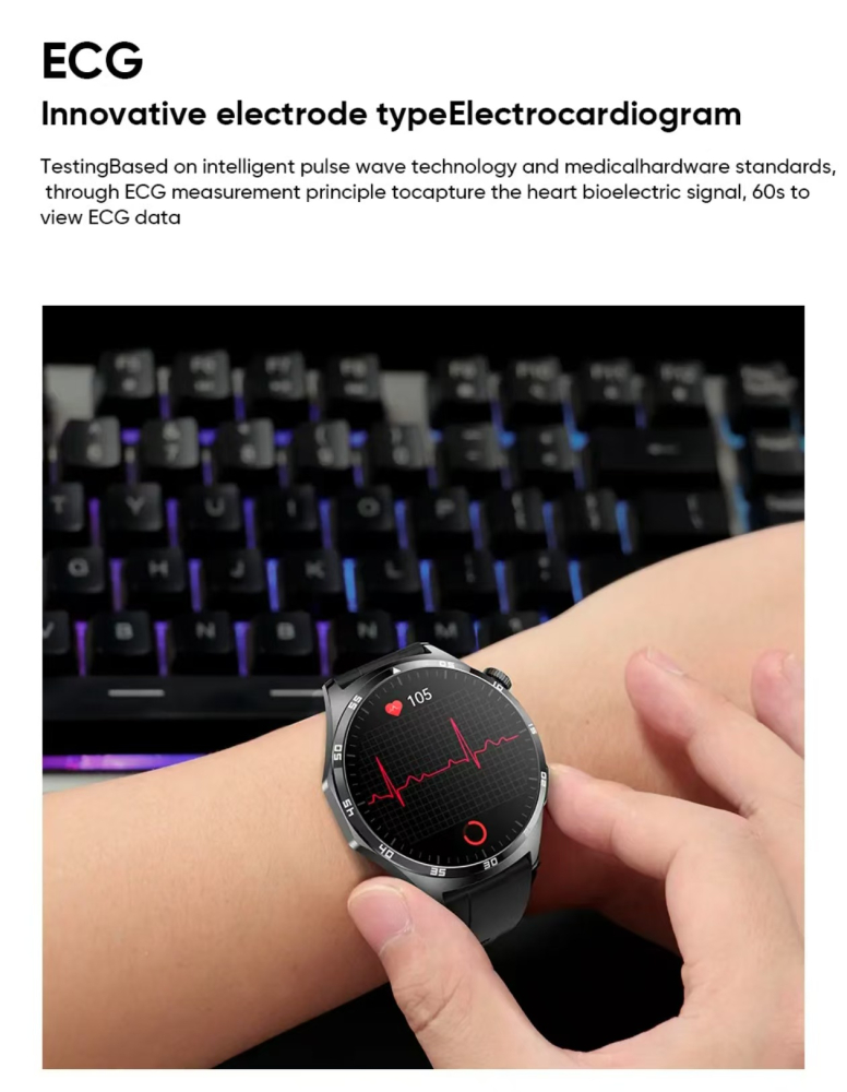 Ceas smartwatch sport ZYTEQ®️, ecran 1.43", Super AMOLED, functie apelare Bluetooth, monitorizare ECG & Ritm Cardiac, rezistent la apa IP67, baterie 440mAh, negru [5]