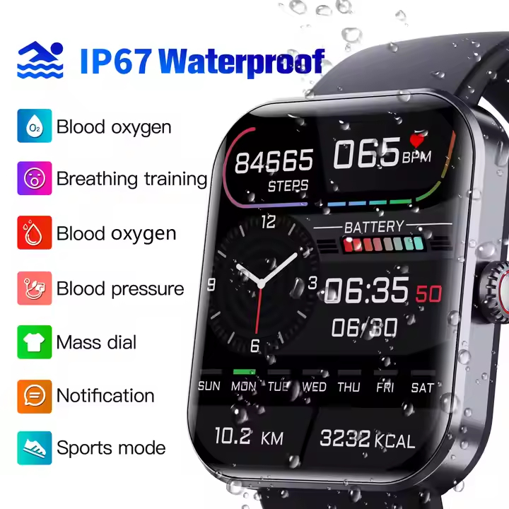 Ceas smartwatch ZYTEQ®️, ecran 1.91", Bluetooth, inteligent, fitness, sport, rezistent la apa, functie smart numarat pasi, alarma, notificari apeluri, mesaje si social media, monitorizare ritm cardiac [6]